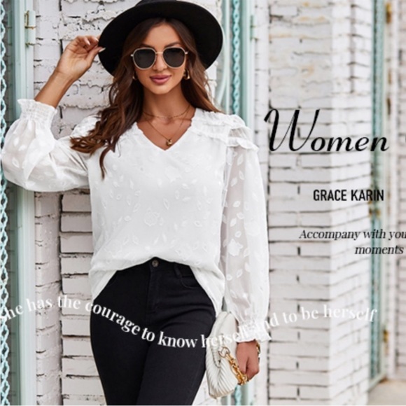 Grace Karin Elegant White Ruffled Blouse women’s large - Picture 7 of 7